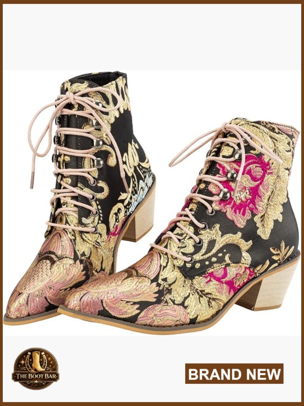 Vintage Floral Embroidered Block Heel Cowboy Boots Ankle Booties